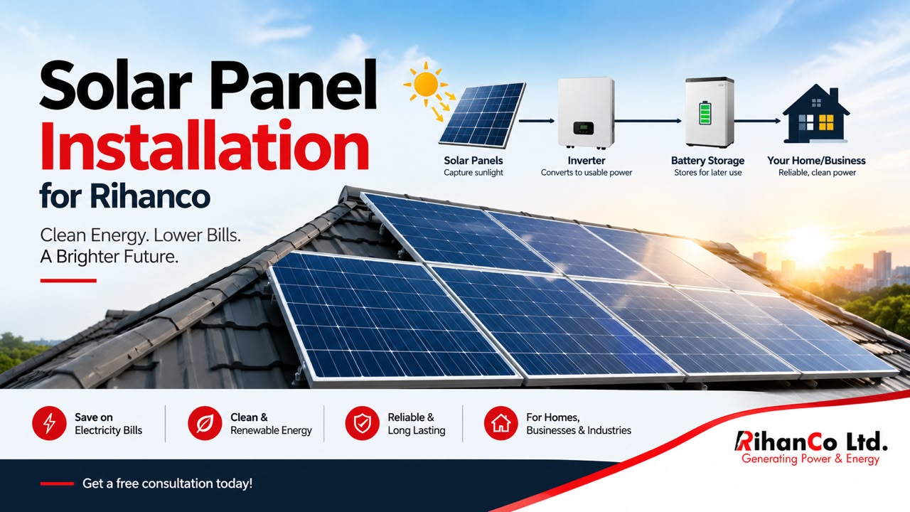 Rooftop solar panel installation on a commercial building in Lagos